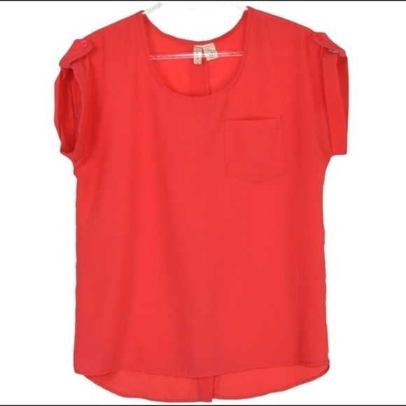 Semi Sheer Button Back Lightweight Coral Blouse, Size Small - Picture 2 of 5